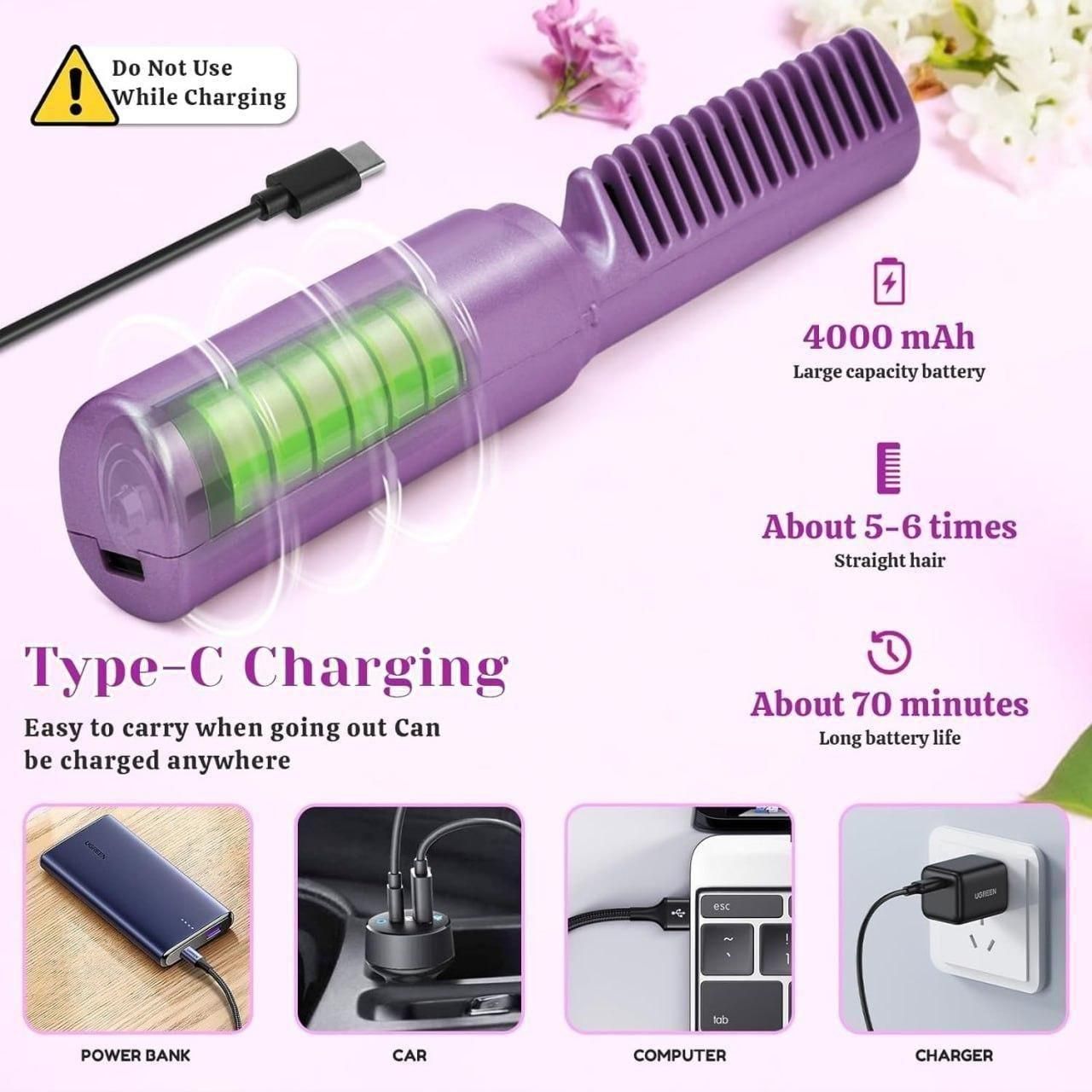 Rechargeable Hair Styling Hot Comb